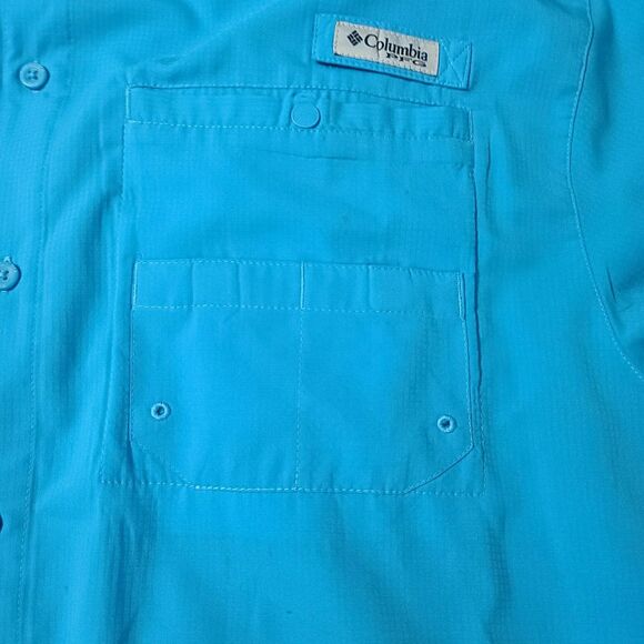 Columbia Sportswear Company Mens Button Up Shirt Blue Size L Polyester Pockets - Picture 9 of 12